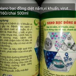 Dung dịch Nano Bạc Đồng HLC đặc trị nấm, vi khuẩn cho cây trồng chai 500ml nhập khẩu-  chuyên dụng.