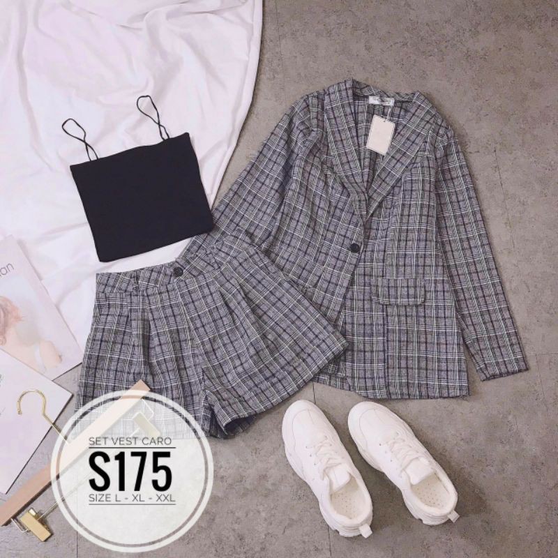 Set big size caro gồm quần, áo vest, áo dây có nhiều màu chọn lựa từ 60kg-90kg