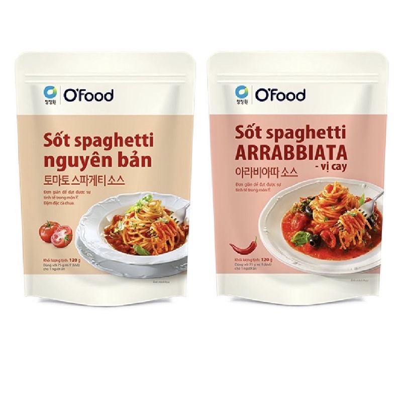  [2 vị] Sốt Spaghetti O'food gói 120g (sốt mỳ ý vị Arrabbiata cay và vị nguyên bản)