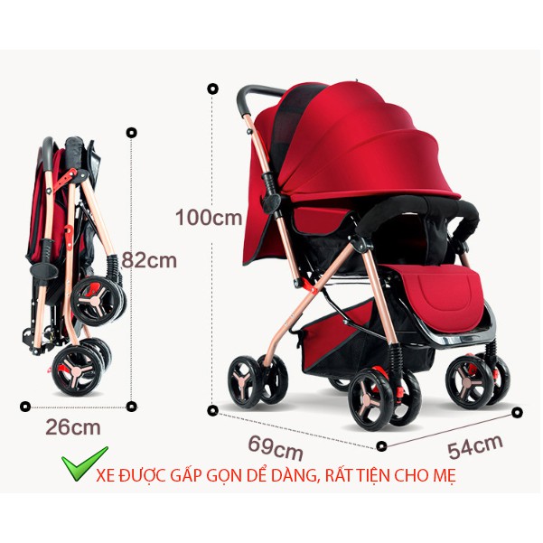 [Mã 267FMCGSALE giảm 8% đơn 500K] Xe đẩy cho bé BBaby 602 - Xe đẩy trẻ em 2 chiều - có thể gấp gọn