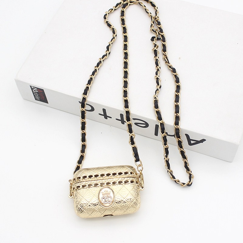 Túi Đeo Chéo Mini Một Dây Màu Đen Đính Đá Phối Dây Xích Trang Trí Hình Son Môi