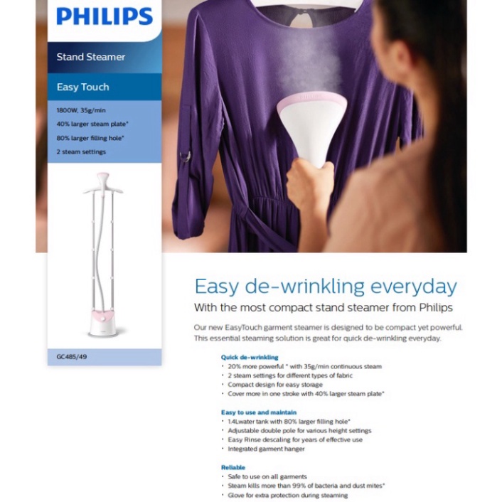 Bàn ủi hơi nước đứng EasyTouch Philips GC485 - Bảo Hành Chính Hãng 2 Năm