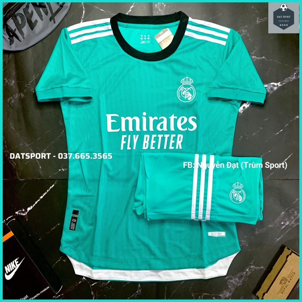 Áo REAL 2021/22 Xanh Ngọc  ⚡RẺ VÔ ĐỊCH⚡ Bộ Quần Áo Đá Banh CLB Real Madrid Mùa 2021/22 Hàng Gai Thái Siêu Thoáng Mát