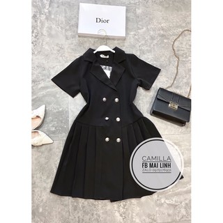  ⚡️BÁN SỈ⚡️Đầm đen cổ vét xếp ly chân xoè