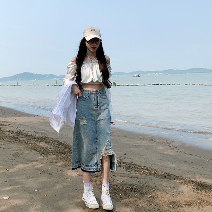 chân váy jean Lưng Cao Thời Trang Cho Nữ Size Lớn 2021 | BigBuy360 - bigbuy360.vn