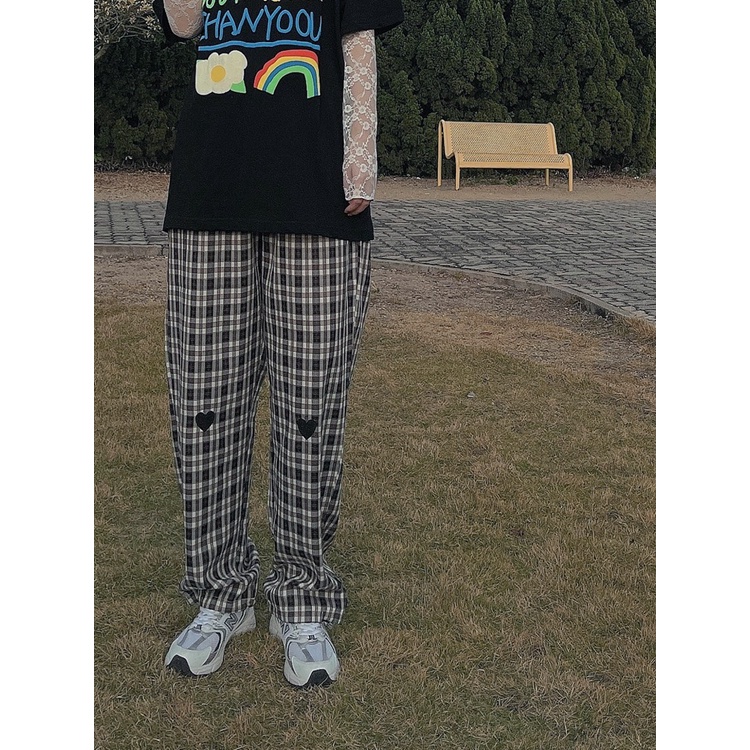 Quần dài ZHELIHANGFEI ZHELIHANGFEI ống rộng họa tiết sọc caro thời trang cho nữ