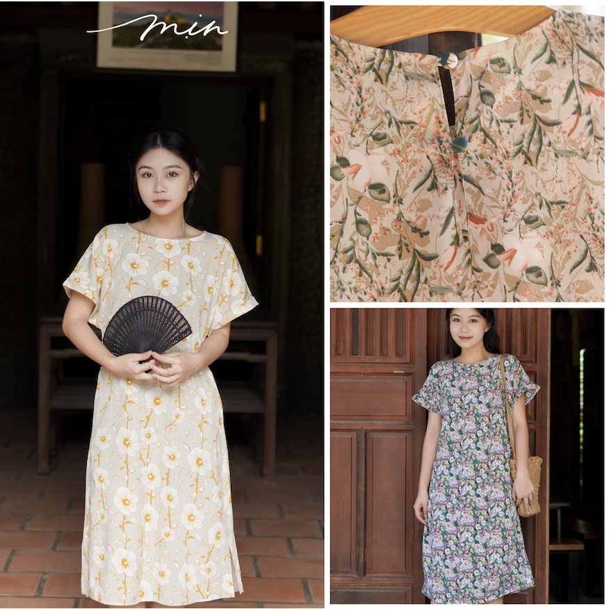 Đầm Như Ý em Mịn lụa Nhật Mát Mịn không nhăn, tay cánh dơi, váy suông dáng dài xẻ bên đi chơi bigsize