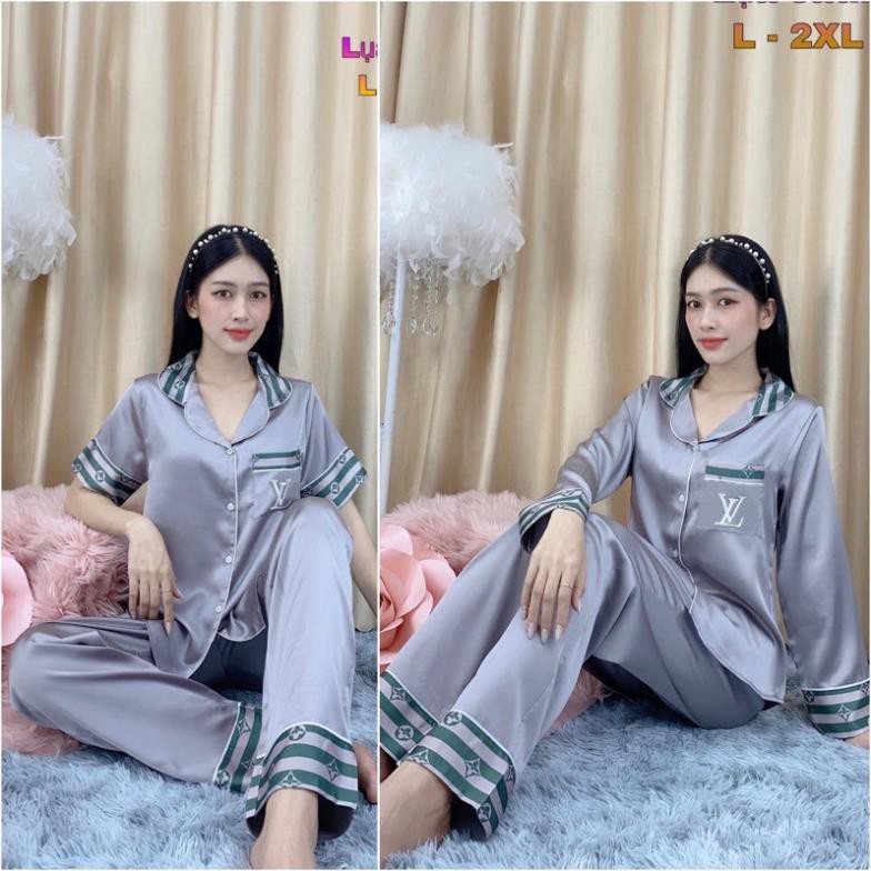 Mi Cần Thơ, size L<55kg💥 Bộ PIJAMA LỤA SATIN PHỐI, có túi quần ༴