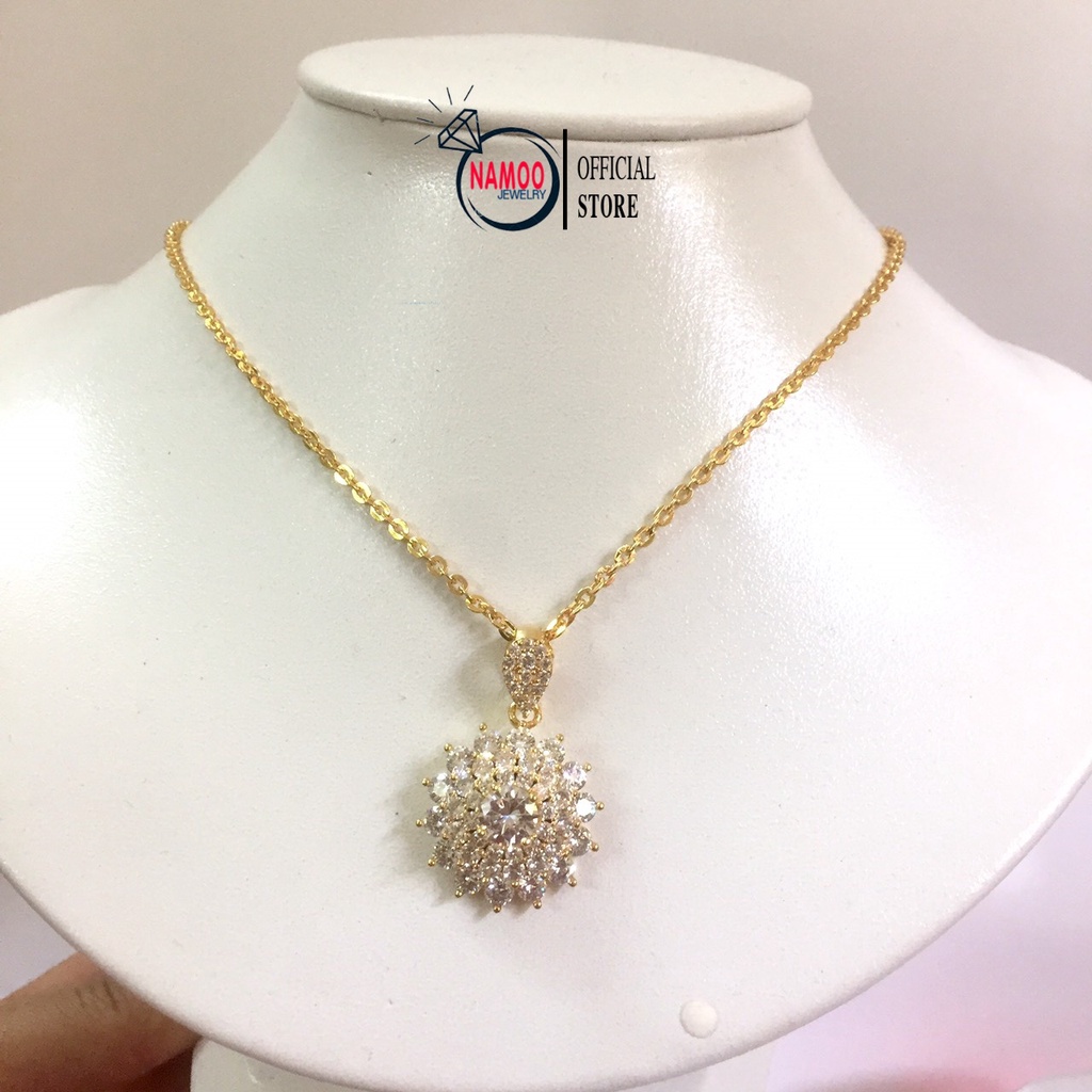 Dây Chuyền Nữ Mạ Vàng V646 mặt Hoa Đá Kết hợp Dây Xích Dài Dây 45cm