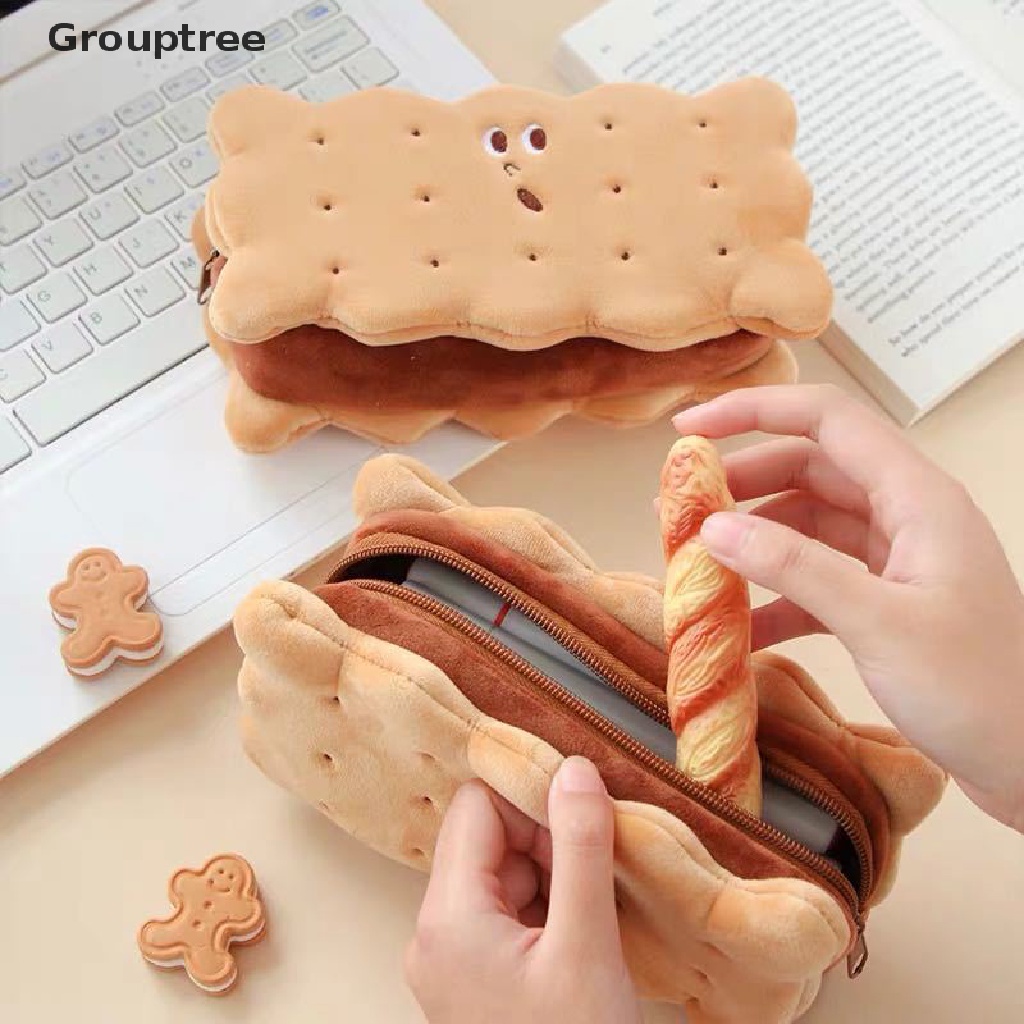 1 Túi Đựng Bút Hình Bánh Quy Lông Xù Xinh Xắn Ốp