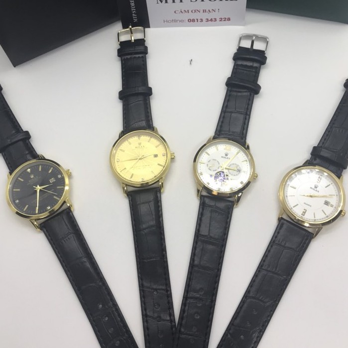 Đồng hồ Nam rolex dây da mềm, máy pin nhật, thẻ bảo hành 12 tháng