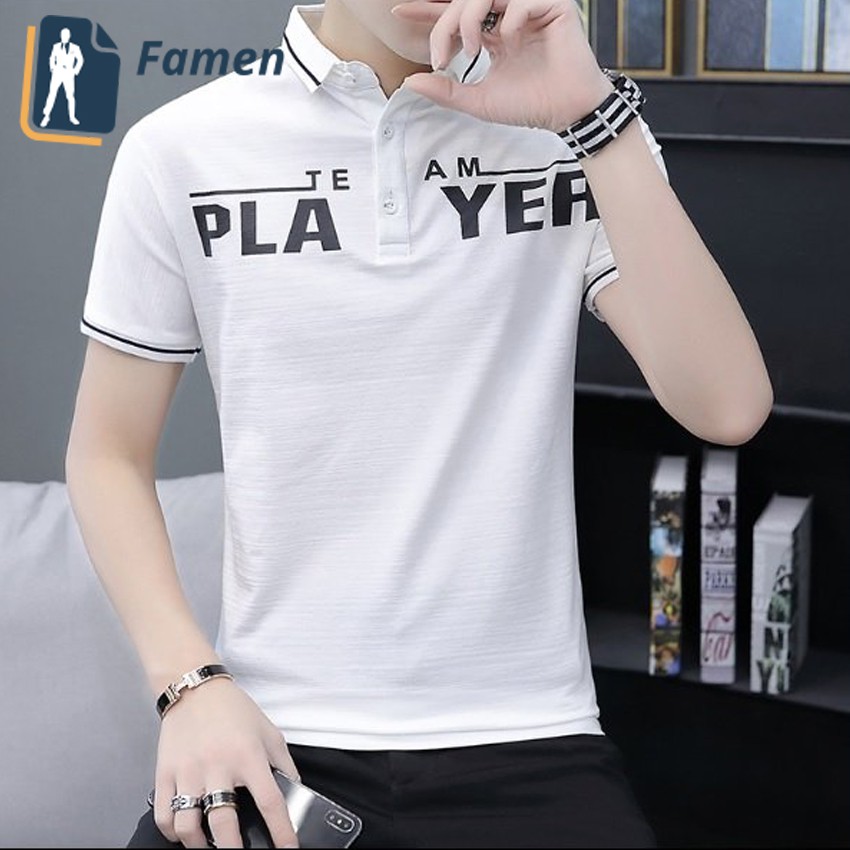 Áo Thun Nam Cổ Trụ Ngắn Tay Hàn Màu Trắng tại shop Famen | BigBuy360 - bigbuy360.vn