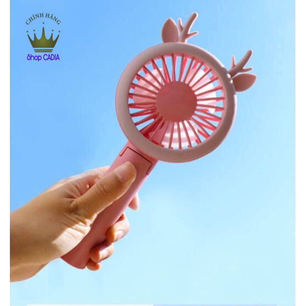 Quạt mini cầm tay tích hợp đèn Lef, chân để điện thoại [Tặng kèm 4 tai cực xinh]