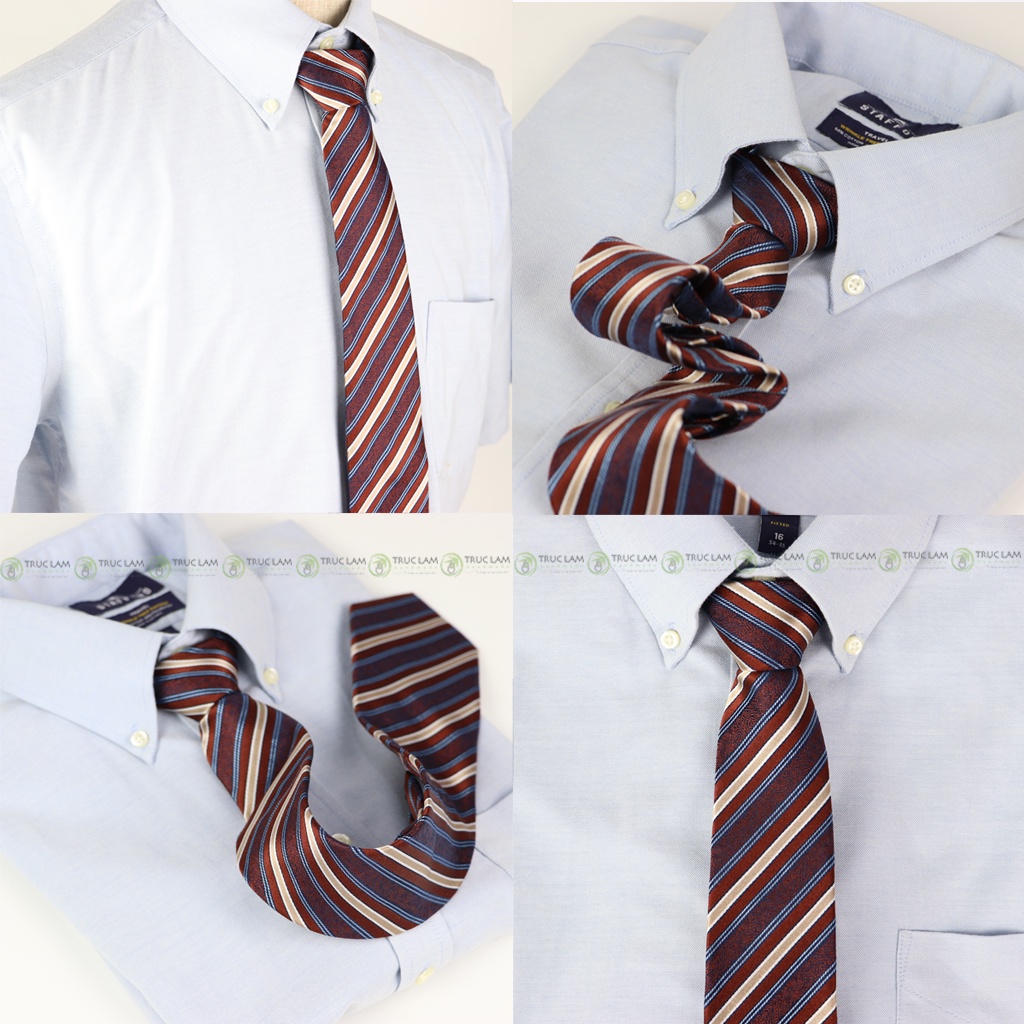 Cà Vạt Lụa 8cm Cho Nam Cao Cấp Họa Tiết Kẻ Sọc Đỏ Sang Trọng MS9 - Trúc Lâm Handmade