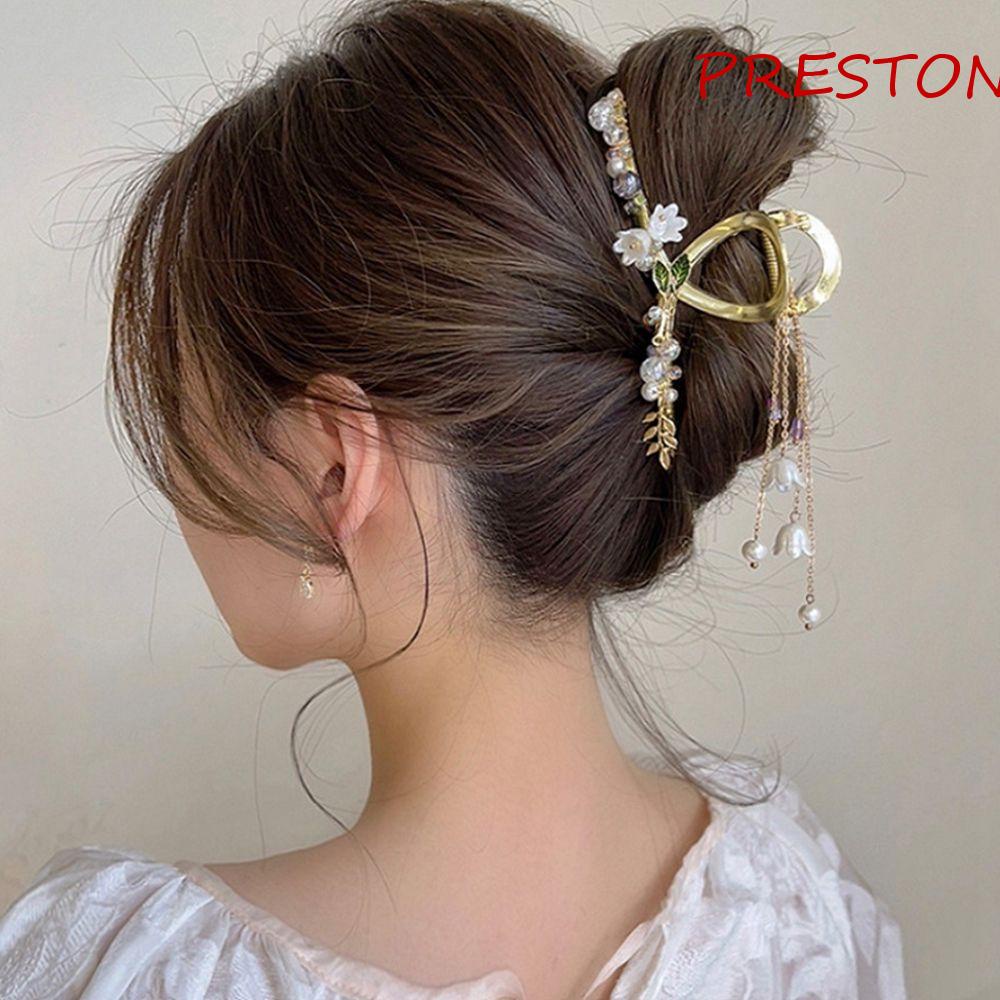 Kẹp Tóc Hình Hoa Lan / Cá Mập Đính Ngọc Trai Dễ Thương Phong Cách Cổ Điển
