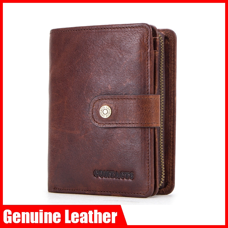 Ví Da Bò Thật Dáng Ngắn Đựng Thẻ Kiểu Retro Cá Tính Cho Nam