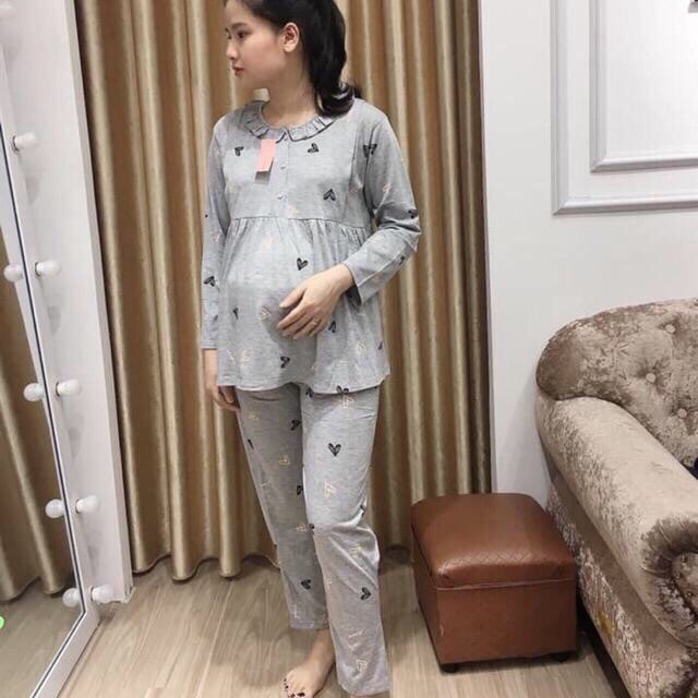 Bộ đồ bầu và sau sinh chất cotton kéo khoá hình tim dài