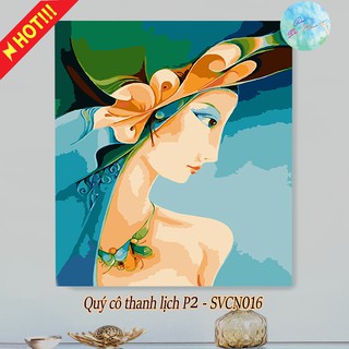 Tranh sơn dầu số hóa có khung tự tô màu theo số QUÝ CÔ THANH LỊCH P2 SVCN016 ( Tranh trang trí treo tường tết xuân hcm )