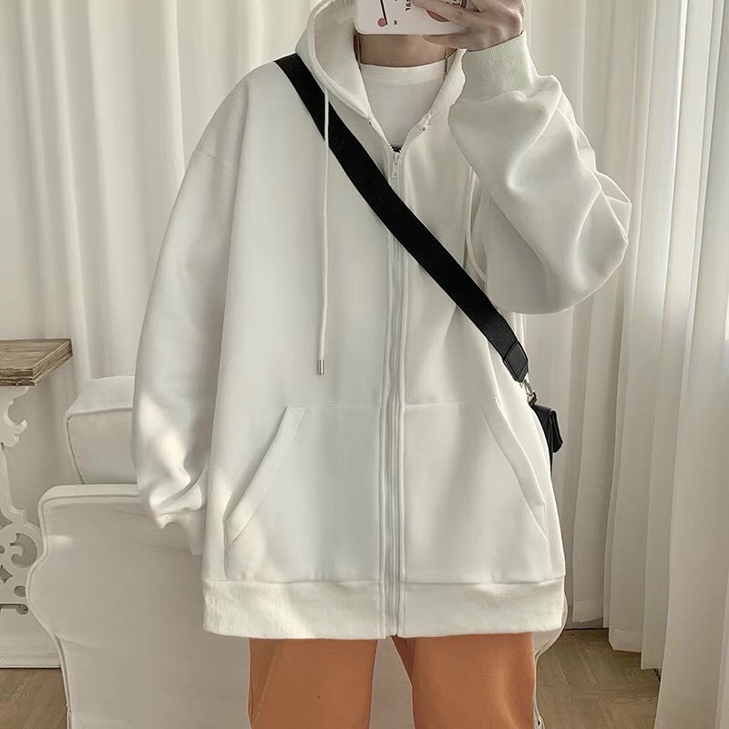[WADAR] Áo Khoác Nỉ Hoodie Trơn Khoá Kéo Có 4 Màu Trắng Đen Xanh Đỏ AK06