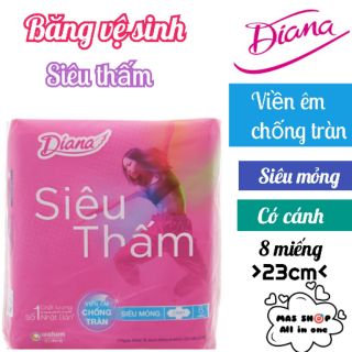 Băng vệ sinh Diana® Siêu thấm viền êm chống tràn, ✅siêu mỏng ✅có cánh (8 miếng x 23 cm)
