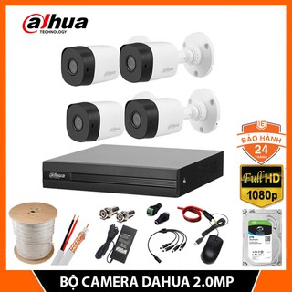 Trọn Bộ Camera giám sát Dahua 2.0MP, Full HD 1080P - Bộ 1/2/3/4 Mắt 2.0MP, đầy đủ phụ kiện lắp đặt - Chính hãng