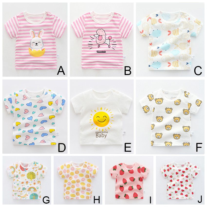 Áo Thun Cotton In Hình Trái Tim / Động Vật Hoạt Hình Dễ Thương Thời Trang Mùa Hè Cho Bé 1-5 Tuổi 2021