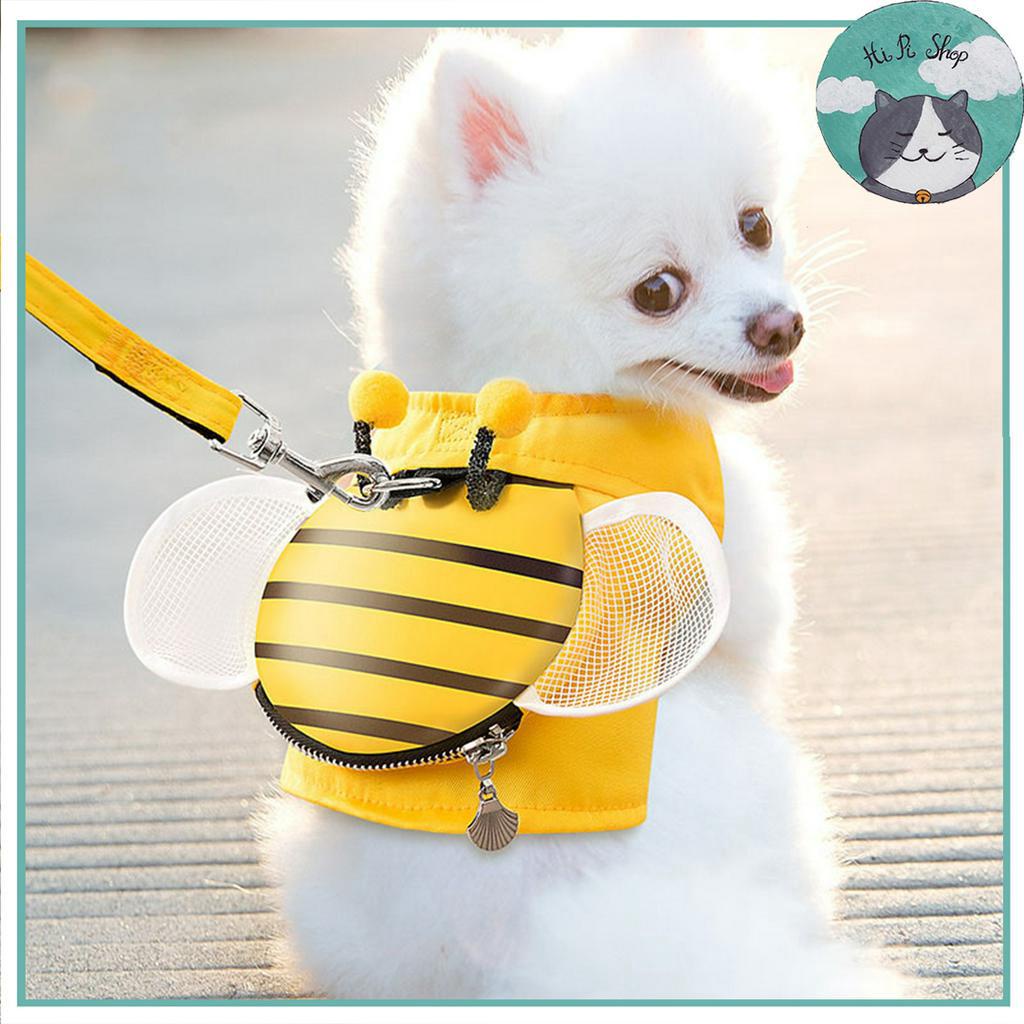 Dây Yếm Dắt Cao Cấp Gắn Túi Hình Ong Xinh Xắn Cho Chó Mèo Chất Liệu Cotton Kèm Móc Kim Loại Dành Cho Thú Cưng