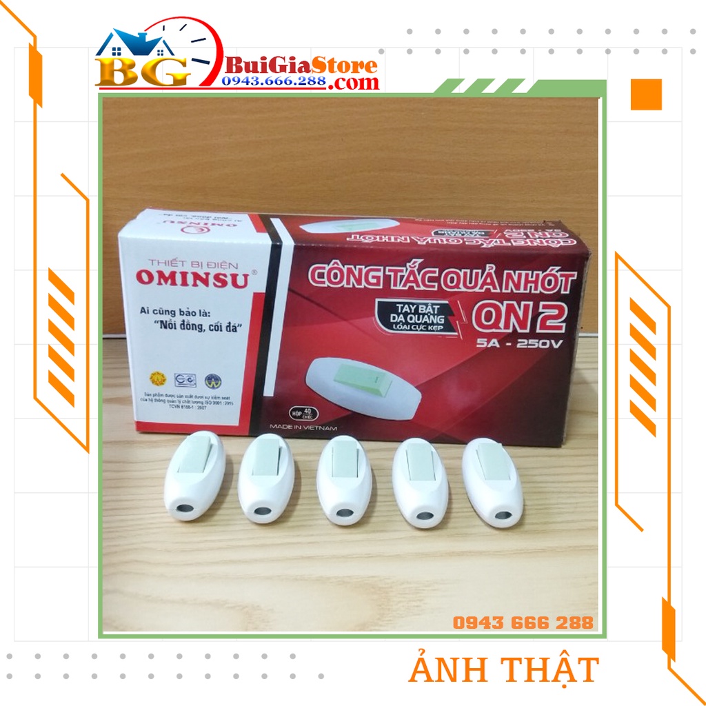 Công tắc quả nhót dạ quang Ominsu QN2 5A - 250V loại cực kẹp
