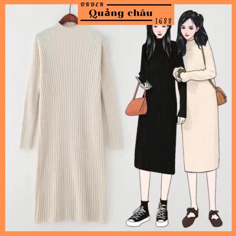 Váy len ulzzang dáng suông cổ cao 3p hàng quảng châu loại 1