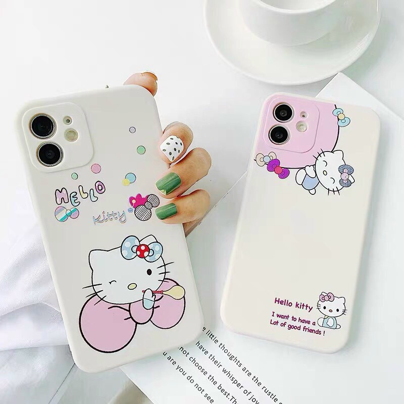 Ốp điện thoại - Ốp lưng iphone dẻo vuông cạnh hình Hello Kitty cho 6/6plus/7/8/7plus/x/xsmax/11/11pro/11promax/12/12pro