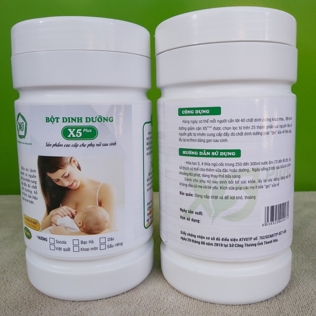 4 BỘT DINH DƯỠNG X5 PLUS-dùng cho lợi sữa cho mẹ sau sinh, gồm các hạt ngủ cốc naỷ mầm, thêm đạm đậu nành,bột nghệ...