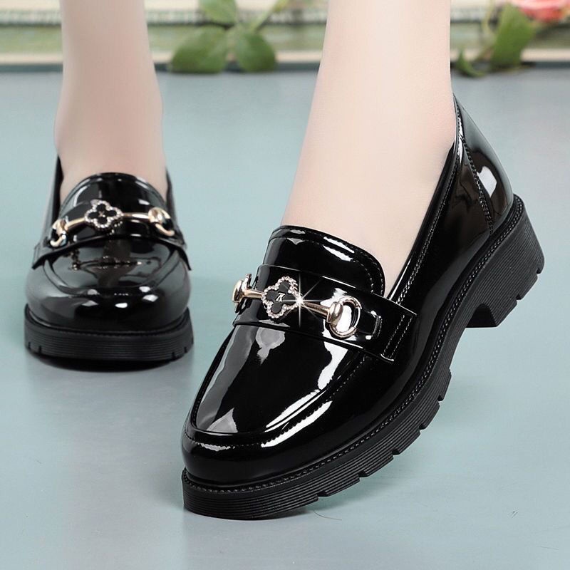 Giày Lười Da Bóng Đế Dày Mũi Tròn Phong Cách Anh Quốc Cho Nữ