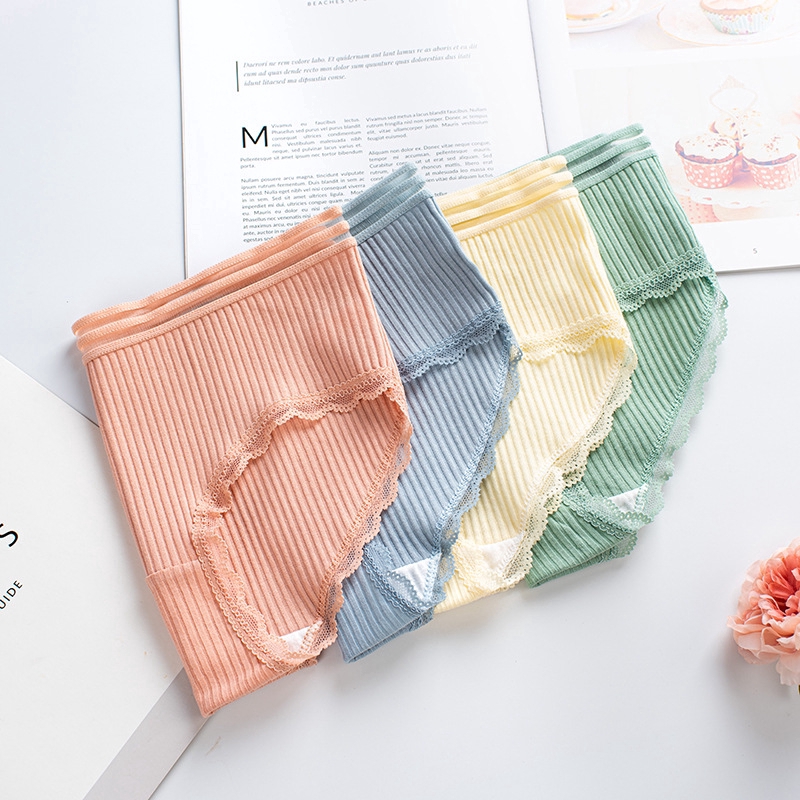 Quần Lót Cotton Phối Ren Màu Sắc Kẹo Ngọt Thoáng Khí Phong Cách Nhật Bản Gợi Cảm Cho Nữ