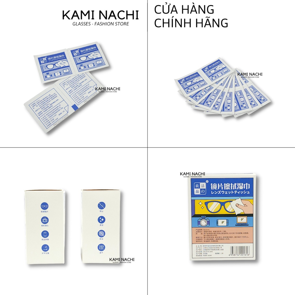 Hộp 100 miếng khăn lau nano hàng loại 1 KAMI NACHI dùng 1 lần - Chống bám hơi nước, chống mờ sương cho kính