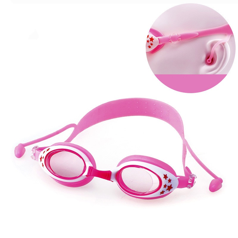 Kính Bơi Chuyên Nghiệp Bằng Silicon Tự Nhiên Chống Sương Mù Không Thấm Nước Kèm Nút Tai Kiểu Hoạt Hình Dễ Thương Cho Bé
