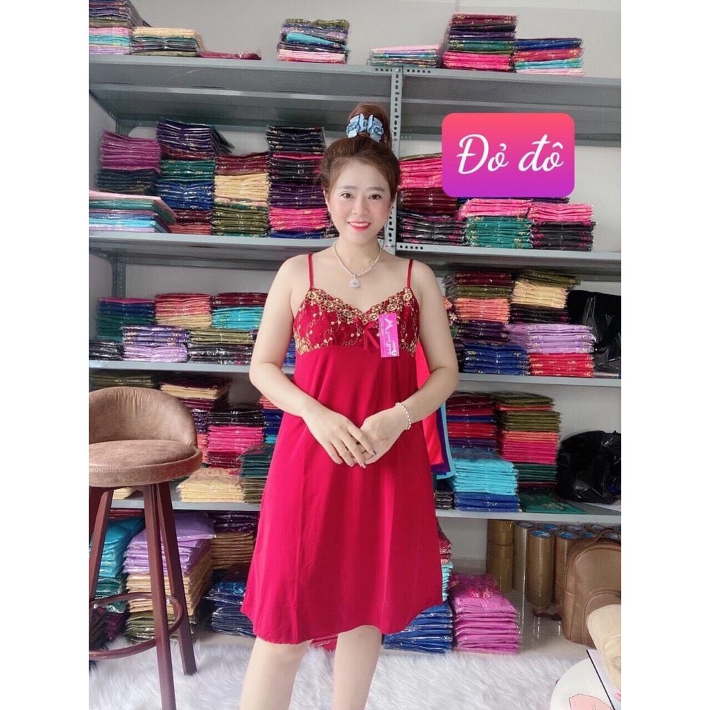 Đầm ngủ thun lạnh 2 dây phoi ren | BigBuy360 - bigbuy360.vn