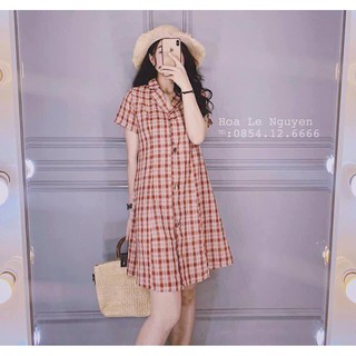 VÁY SƠMI KẺ CARO HỒNG ĐẤT
