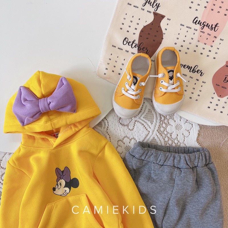 Bộ nỉ mickey đeo nơ bé gái