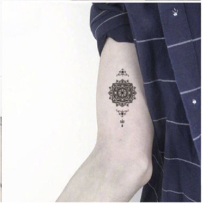 Hình xăm sen đối xứng size nhỏ qs389. Xăm dán tatoo mini tạm thời, size &lt;10x6cm