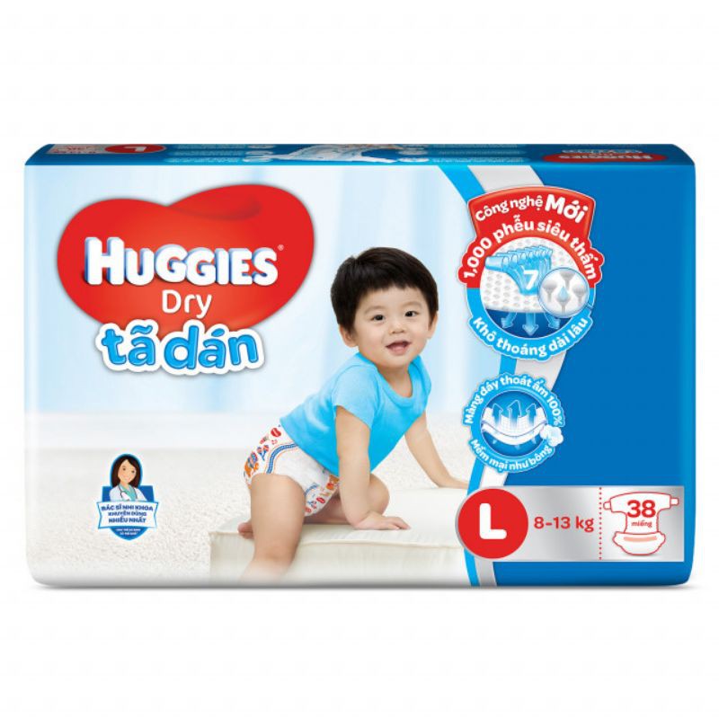 Bỉm- Tã Dán Huggies Size L 38 miếng cho bé (8-13kg,).