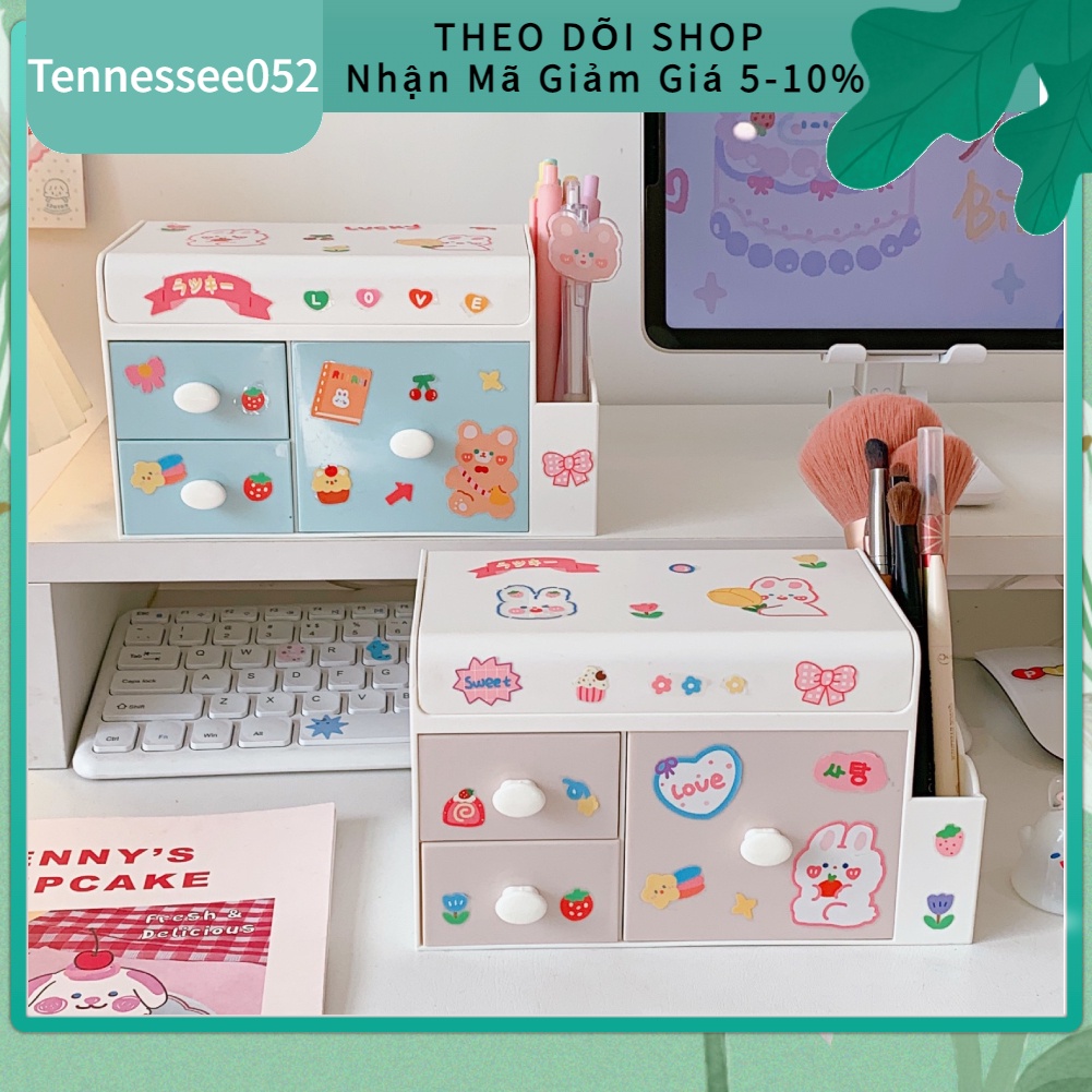 [Hàng Sẵn] Hộp đựng đồ dùng - Hộp Đựng Mỹ Phẩm để bàn bằng nhựa Có Ngăn Kéo Hoạt hình dễ thương【Tennessee052】