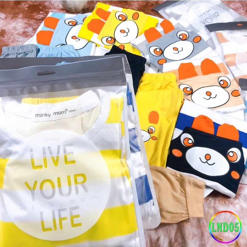 Size đại Bộ đồ ngủ bé trai bé gái áo tay ngắn quần dài Minky mom chất thun cotton lạnh