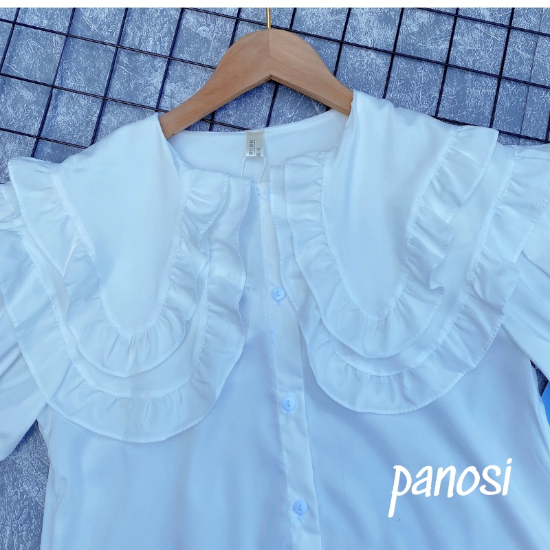 Áo sơ mi nữ cộc tay phối cổ bèo màu trắng bánh bèo - PANOSI - Mã A205