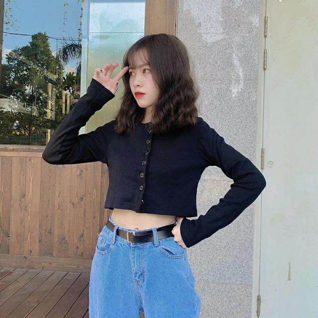 Áo croptop dài tay cài khuy YAN chất cotton tăm lạ xinh xắn | WebRaoVat - webraovat.net.vn