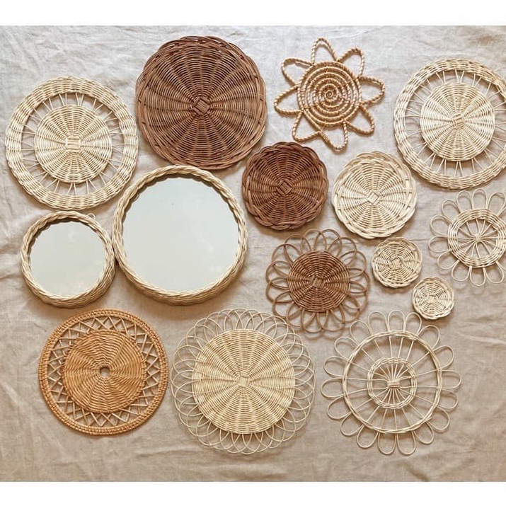 Thảm Cói mix mẫu Vintage Hoạ Tiết dùng để decor tường, bàn ăn, trang trí quán cafe, nhà hàng.