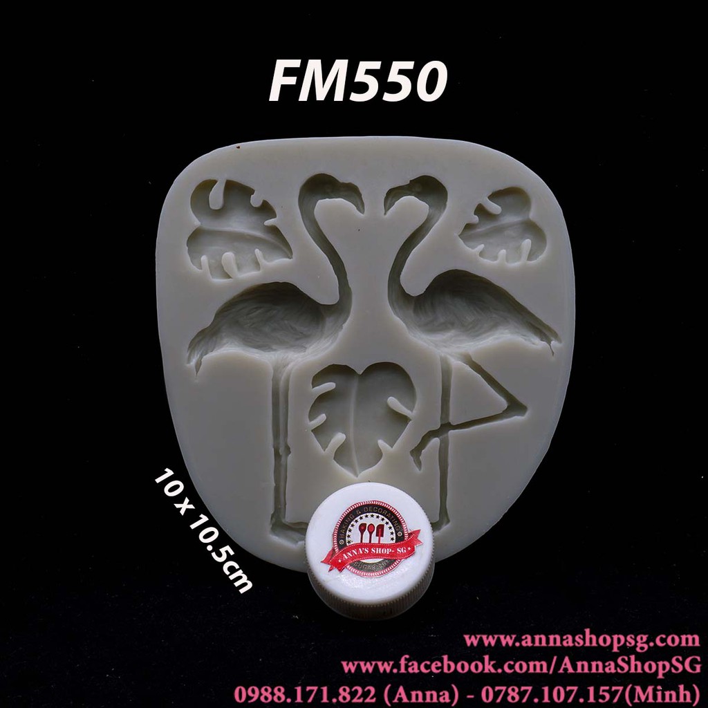 Khuôn 2 con hồng hạt và lá FM550