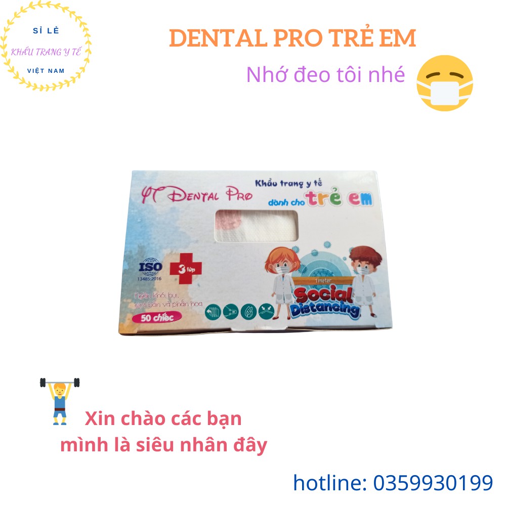 [YT DENTAL PRO] Khẩu Trang Y Tế Khẩu Trang Kháng Khuẩn Trẻ Em 4 Lớp Hộp 50 Chiếc Có Hình Màu Xanh, Màu Trắng, Màu Hồng