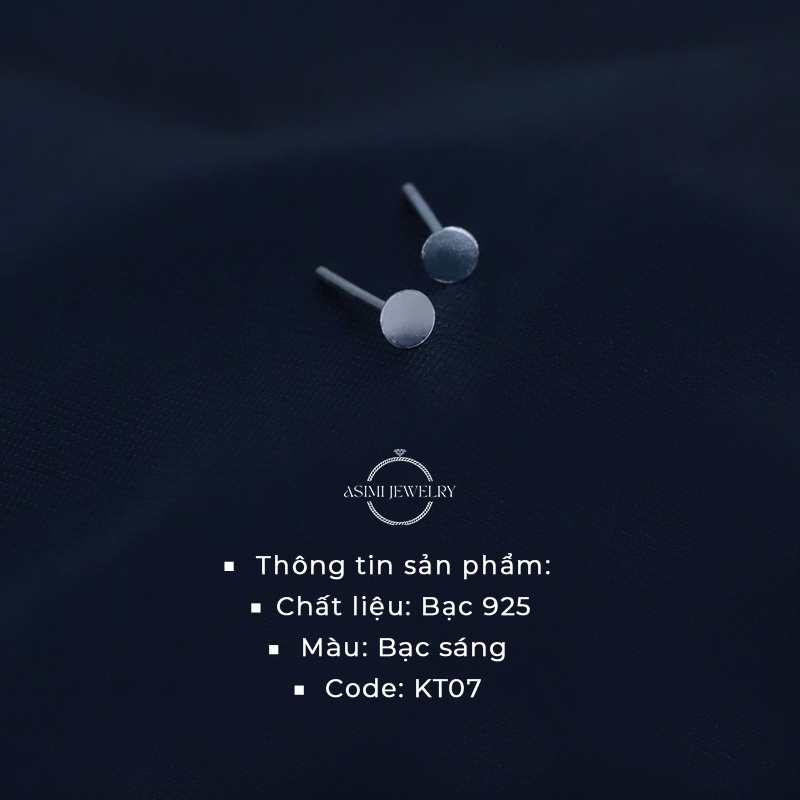 Đôi bông tai bạc Ý S925 mặt tròn trơn Asimi, bông tai bạc nữ tròn nhỏ đơn giản cute Circle One KT07