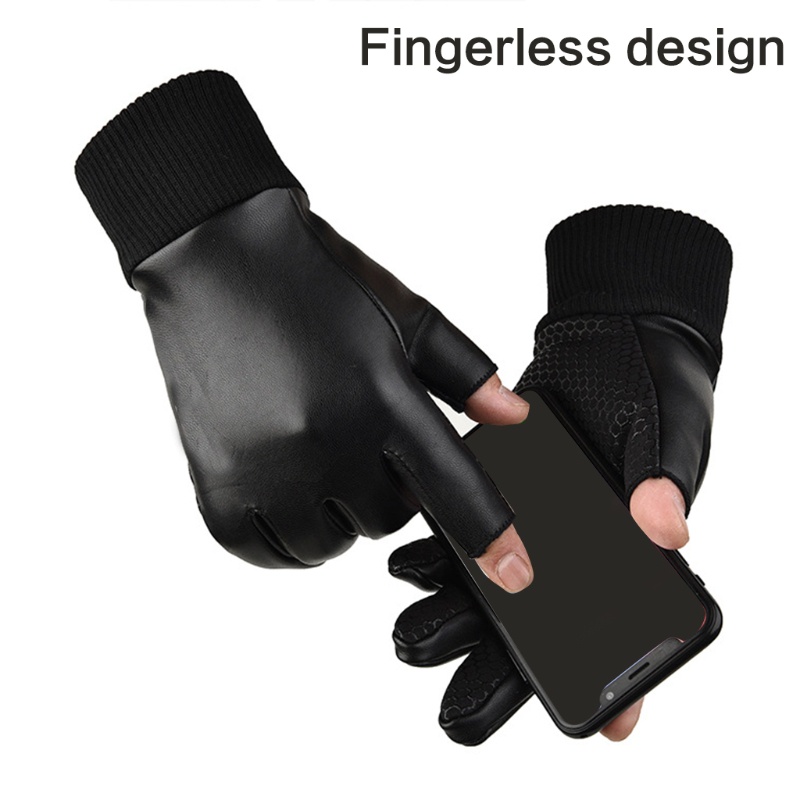 Găng Tay Da PU Hở Ngón Thời Trang Nam Tính