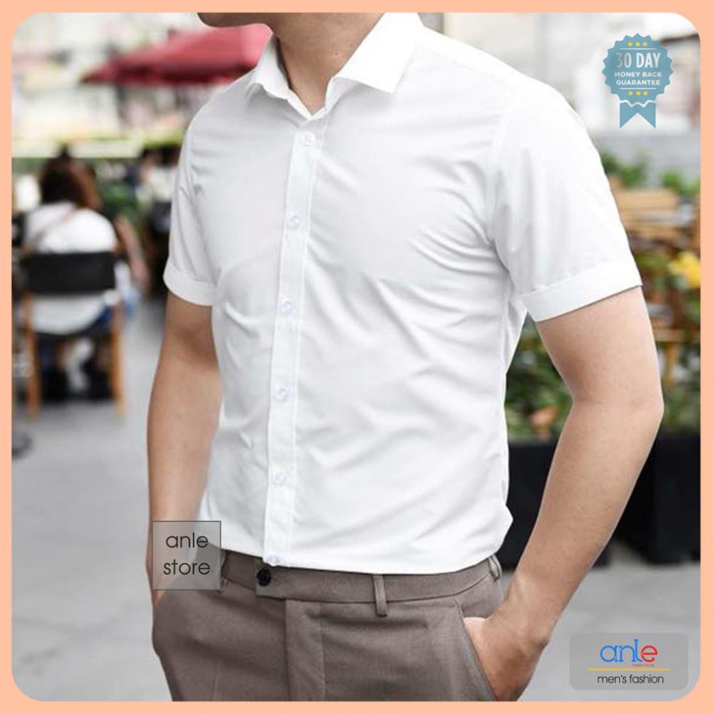 Áo sơ mi nam Ngắn tay Louis Công sở form Slimfit Cotton lụa cao cấp hàng hiệu cộc tay kiểu dáng ôm - Anle Store 💝